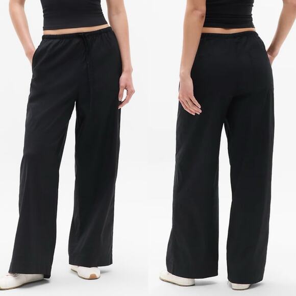 Athleta Paradise Wide Leg Pant Black Linen Blend MP Medium Petite - Picture 1 of 7